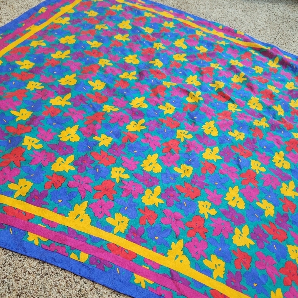Albert Nipon Large Colorful Floral Head Scarf - Picture 3 of 4